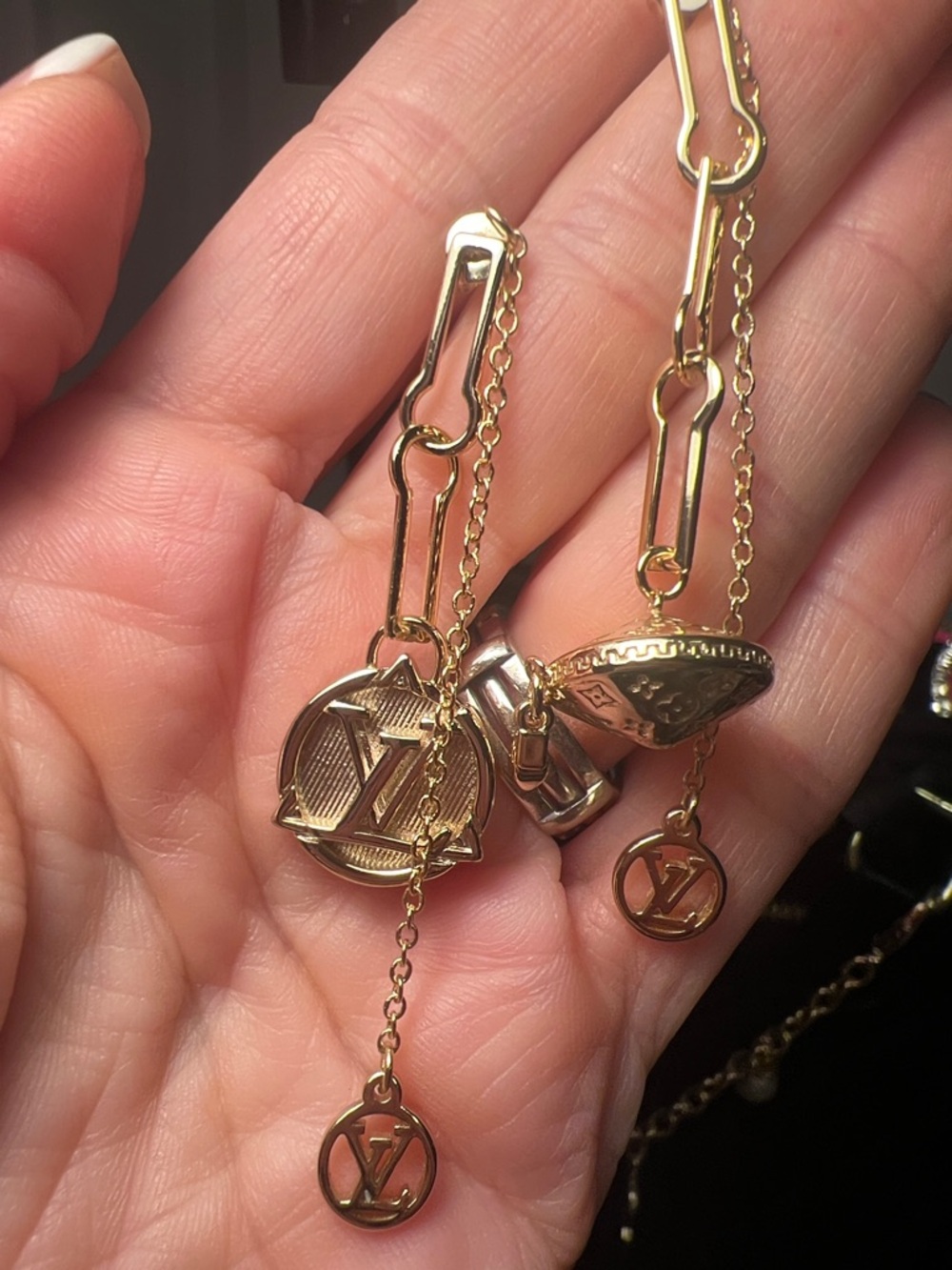 Gold Tone Engraved Dome Charm Necklace with Logo Disc - Picture 9 of 11